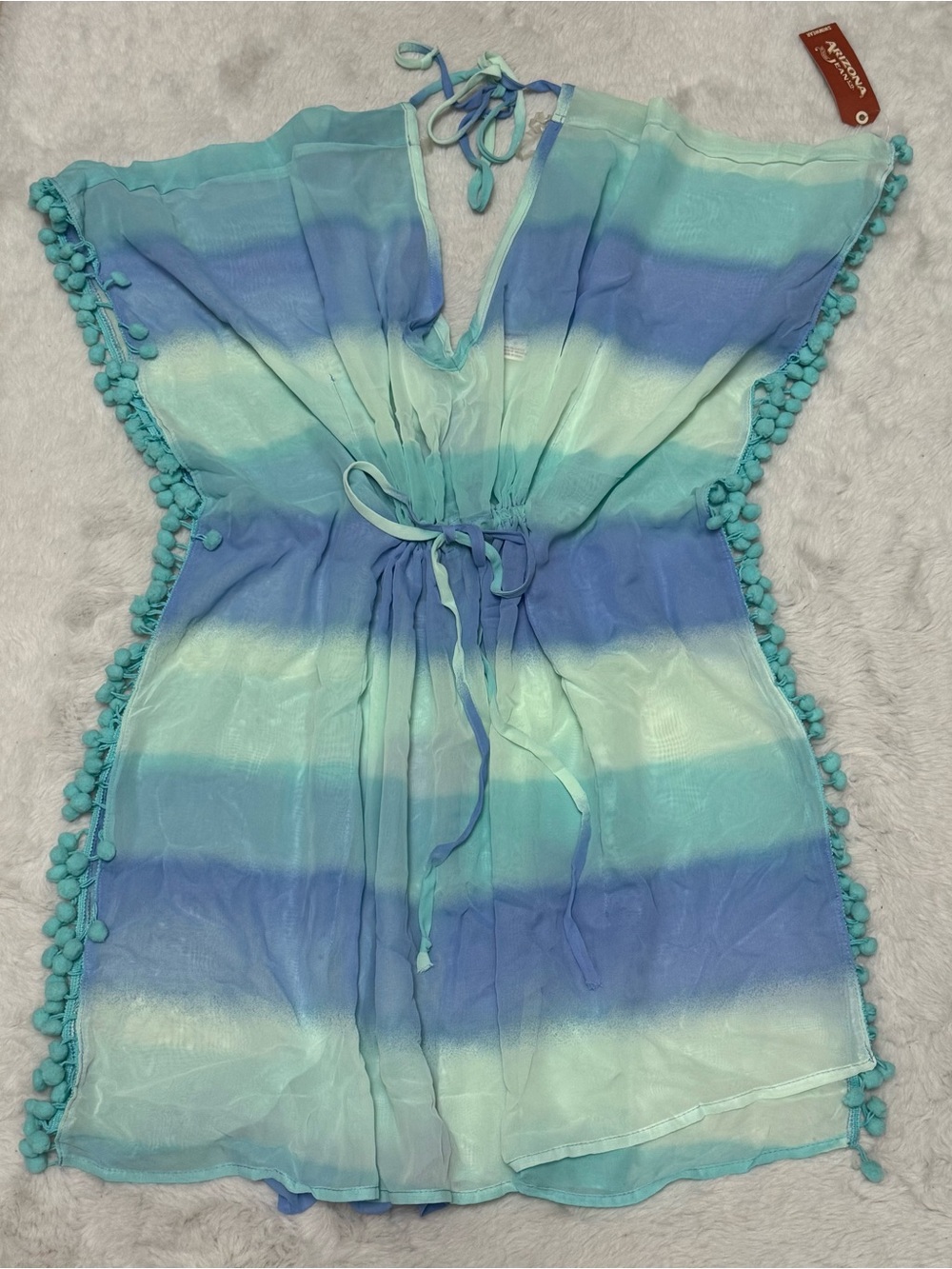 Arizona Jean Company Teal and Light Blue Striped Swim Coverup